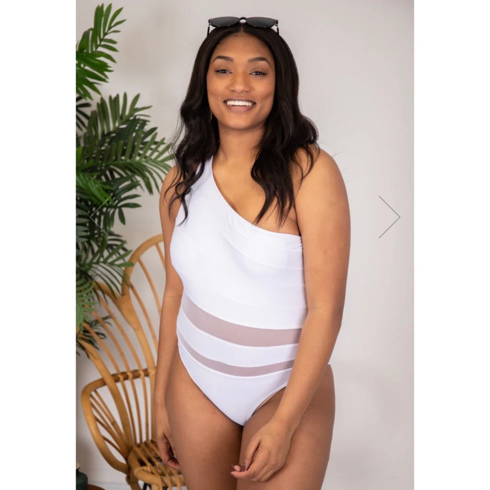 Pink Lily Beyond the Sea Mesh One Piece One Shoulder Swimsuit - Picture 2 of 16